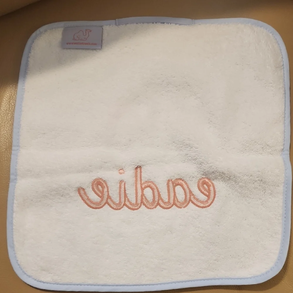 Monogrammed White Hand Towel 100 % Cotton with Pink Embroidery 